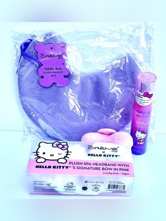 The Creme Shop Other - Hello Kitty Plush Spa Headband & Makeup Bag Set - Purple & Pink